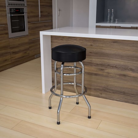 Double Ring Chrome Barstool with Black Seat, PK2