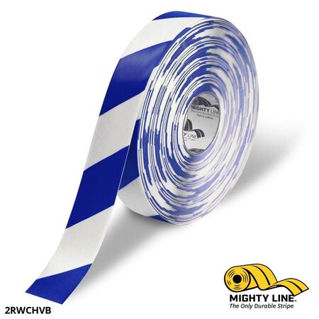 Industrial Safety Floor Marking Tape PVC White/Blue Chevrons, 2" W x 100 ft. L