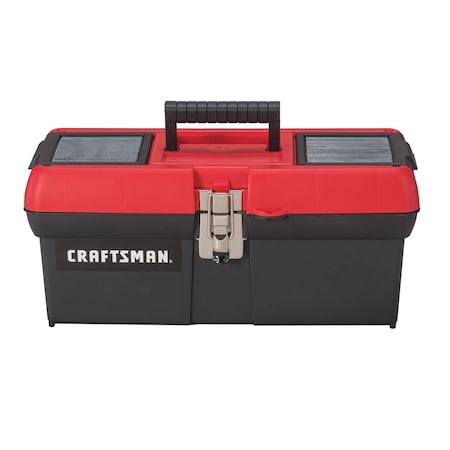 Tool Box, Plastic, Black/Red, 16 in W x 8-1/4 in D x 7 in H