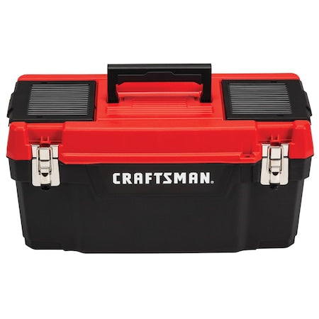 Tool Box, Plastic, Black/Red, 20 in W x 10 in D x 10 in H