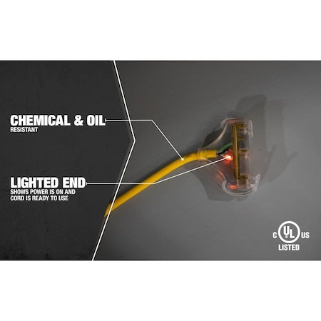 SJEOW Extension Cord, 12 AWG, Outdoor, 12/3, 3 Outlets, 5-15R, Yellow, TPE, 5-15P, 100 ft