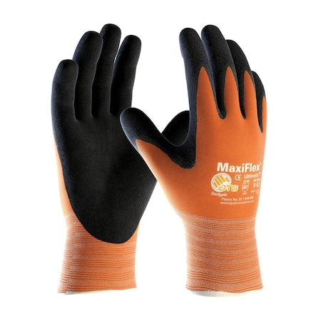 Coated Gloves, Foam Nitrile, Micro-Foam, Palm, 3 Abrasion Level, High-Visibility Orange/Black