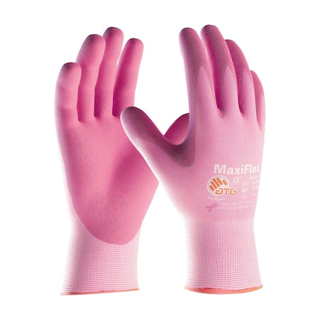 Coated Gloves, Foam Nitrile, Palm, Not Rated Abrasion Level, Pink, S 12 PK