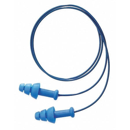 SmartFit Reusable Corded Ear Plugs, Metal Detectable, Flanged Shape, NRR 25 dB, Blue, 100PK