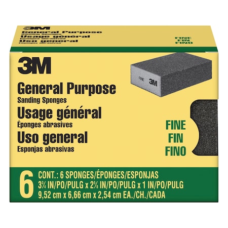 Sanding Sponge, Fine, 3 3/4"L, 2 5/8"W, PK6
