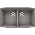 Performa Silgranit Double Bowl,Metallic Gray, Undermount Mount, 0 Hole