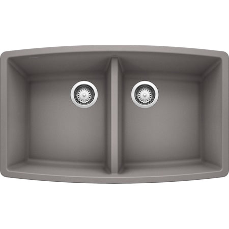 Performa Silgranit Double Bowl,Metallic Gray, Undermount Mount, 0 Hole