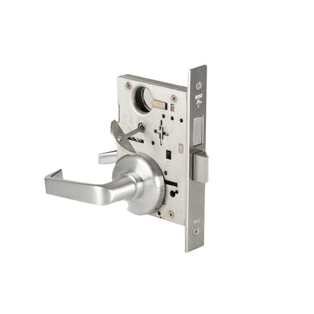 Mortise 45H Lock, Privacy, Lever, Rose, Satin Chrome AM, RH