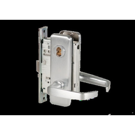 Mortise 45H Lock, Storeroom, Lever, Escutcheon, Sat Chr AM, LH