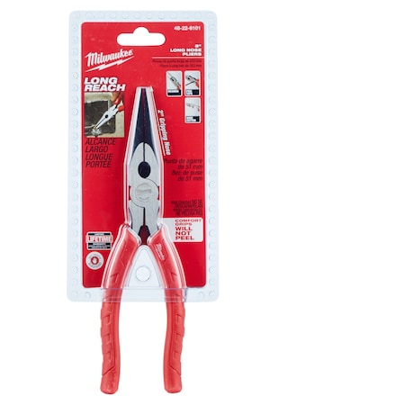 8 in Long Nose Plier, Side Cutter Comfort Grip Handle