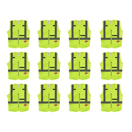 High Visibility Vest, 12 pk, 3XL/4XL