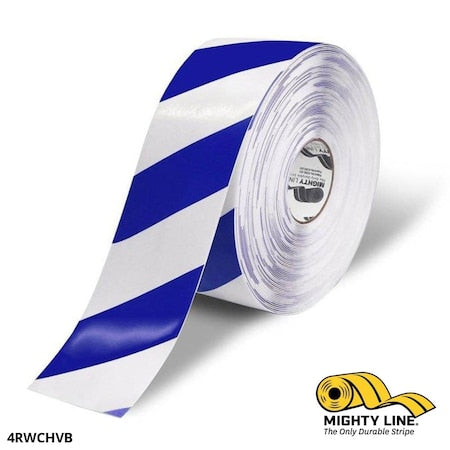 Industrial Safety Floor Marking Tape PVC White/Blue Chevrons, 4" W x 100 ft. L