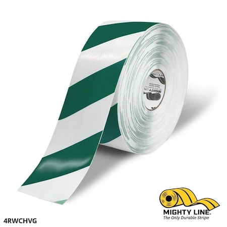 Industrial Safety Floor Marking Tape PVC White/Green Chevrons, 4" W x 100 ft. L