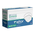 Surgical Respirator, N95, Flat-Fold, Dual Non-Adj. Headstraps, Molded Nose Clip, Universal, PK 50