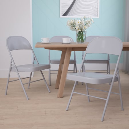 HERCULES Series Double Braced Gray Metal Folding Chair, PK4