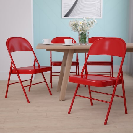 HERCULES Series Double Braced Red Metal Folding Chair, PK4