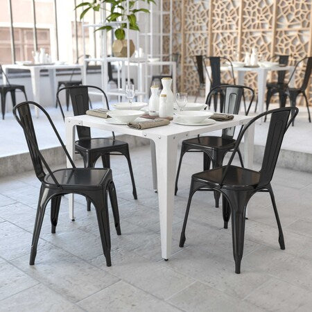 Black Metal Indoor-Outdoor Stackable Chair, PK4