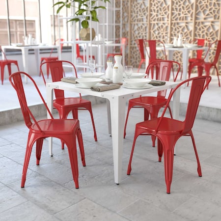 Red Metal Indoor-Outdoor Stackable Chair, PK4