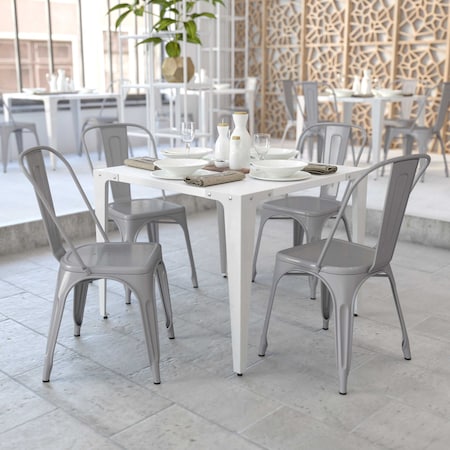 Silver Metal Indoor-Outdoor Stackable Chair, PK4