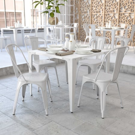White Metal Indoor-Outdoor Stackable Chair, PK4