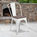 White Metal Stackable Chair with Wood Seat, PK4