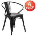 Black Metal Indoor-Outdoor Chair with Arms, PK4