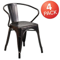 Black-Antique Gold Metal Indoor-Outdoor Chair with Arms, PK4