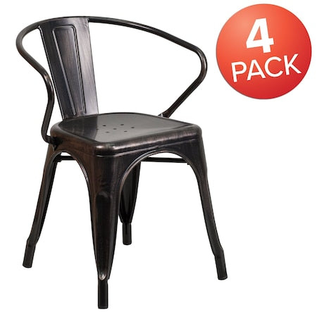 Black-Antique Gold Metal Indoor-Outdoor Chair with Arms, PK4