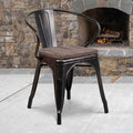 Black-Antique Gold Metal Chair with Wood Seat and Arms, PK4