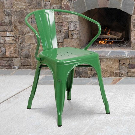 Green Metal Indoor-Outdoor Chair with Arms, PK4