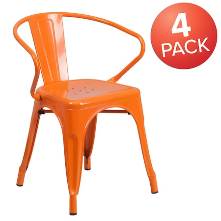 Orange Metal Indoor-Outdoor Chair with Arms, PK4