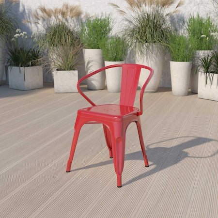 Red Metal Indoor-Outdoor Chair with Arms, PK4