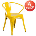 Yellow Metal Indoor-Outdoor Chair with Arms, PK4