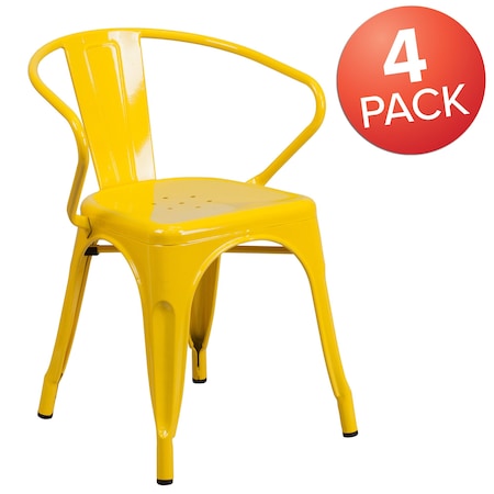 Yellow Metal Indoor-Outdoor Chair with Arms, PK4