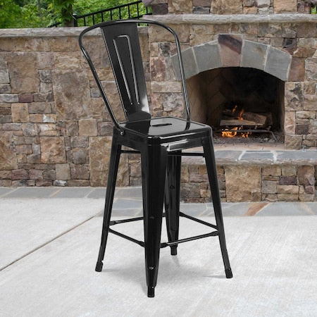 4 " High Black Metal Counter Height Stool, PK4