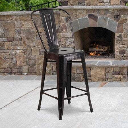 24"H Black/Gold Counter Height Stool w/ Back, PK4