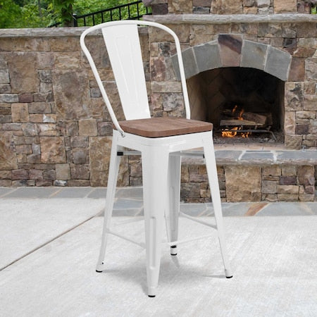 White Metal Counter Stool, 24", PK4