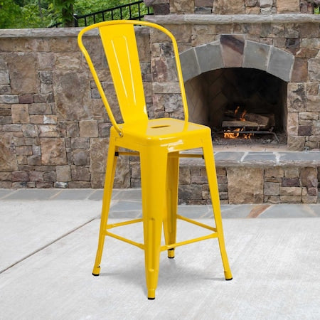 4PK 24"H Yellow Metal Counter Height Stool w/Back