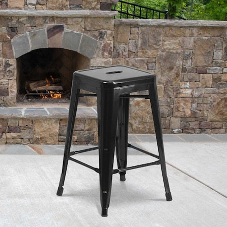 4PK 24"H Backless Black Metal Counter Height Stool