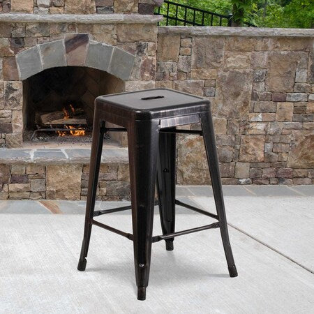 4PK 24"H Backless Black/Gold Counter Height Stool