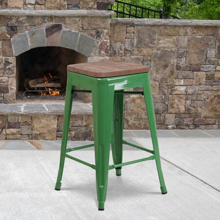 Green Metal Counter Stool,24"", PK4