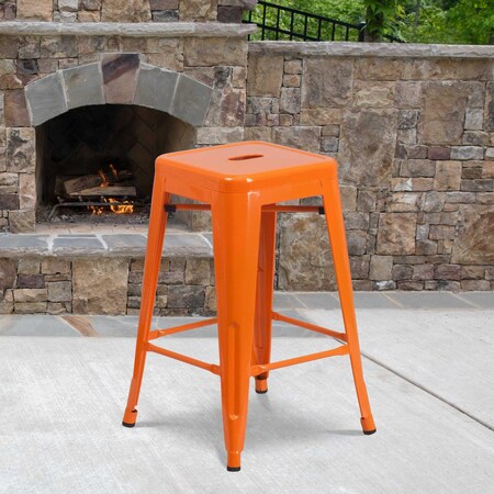 4PK 24" High Backless Orange Counter Height Stool