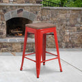 Red Metal Counter Stool, 24", PK4