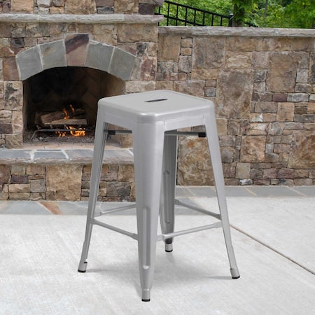 4PK 24" High Backless Silver Counter Height Stool