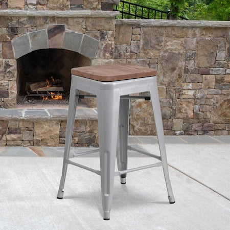 Silver Metal Counter Stool, 24", PK4