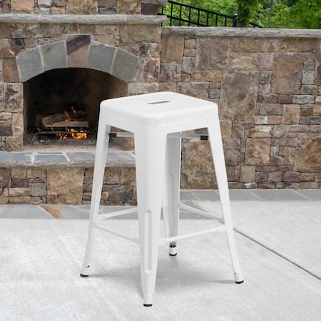 24" High Backless White Counter Height Stool, PK4