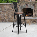 Black Metal Barstool with Back and Wood Seat, 30" High, PK4
