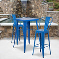4 " High Blue Metal Indoor-Outdoor Barstool, PK4