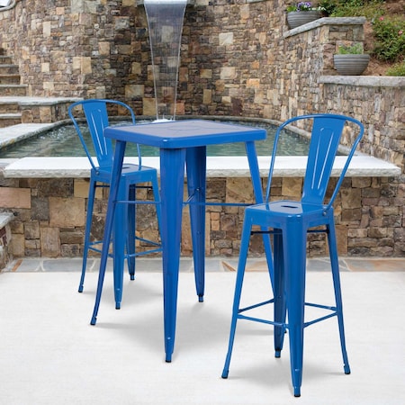 4 " High Blue Metal Indoor-Outdoor Barstool, PK4