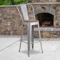 Silver Metal Barstool with Back and Wood Seat, 30" High, PK4